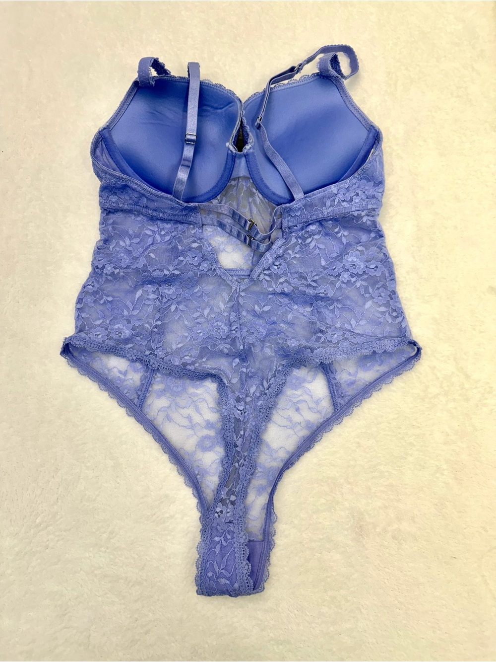 Women Purple Floral Lace Lingerie Teddy Bodysuit Padded Underwire Thong One Piec - Picture 5 of 5